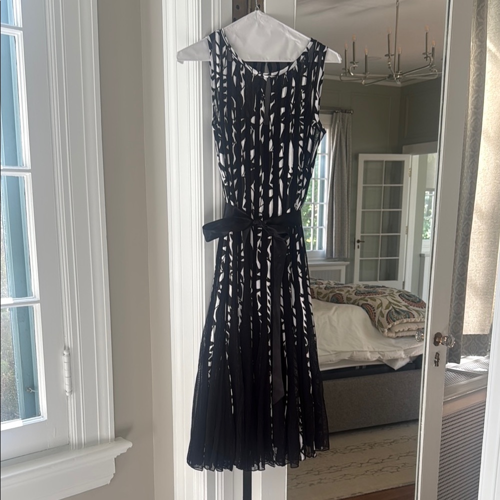 Black and White Sequin Fit and Flare Midi Dress